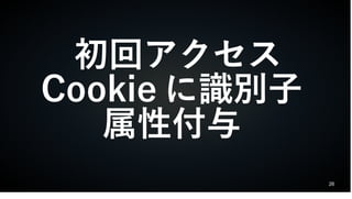 26
初回アクセス
Cookie に識別子
属性付与
 