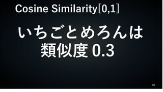 69
Cosine Similarity[0,1]
いちごとめろんは
類似度 0.3
 