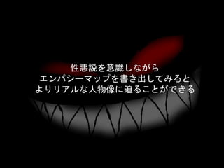 性悪説を意識しながら
エンパシーマップを書き出してみると
よりリアルな人物像に迫ることができる
 