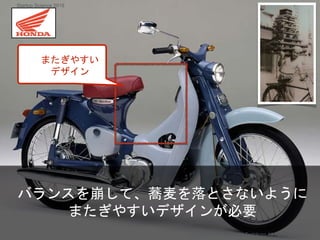 またぎやすい
デザイン
バランスを崩して、蕎麦を落とさないように
またぎやすいデザインが必要
Copyright 2018 Masayuki Tadokoro All rights reserved
Startup Science 2018
 