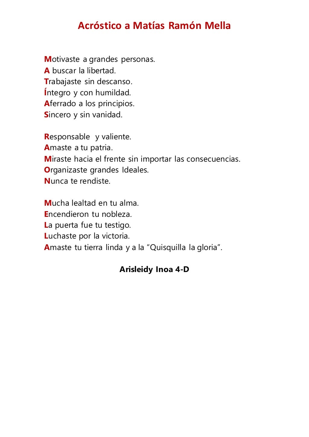 Acróstico a Matías Ramón Mella