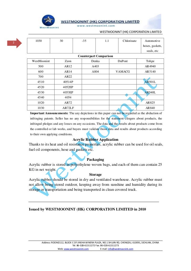 Acrylic rubber data sheet