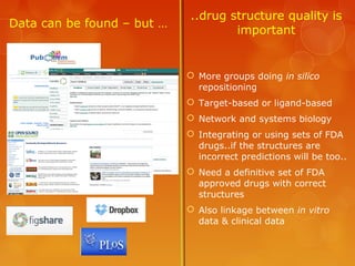 ..drug structure quality is
Data can be found – but …
                                    important


                    ...