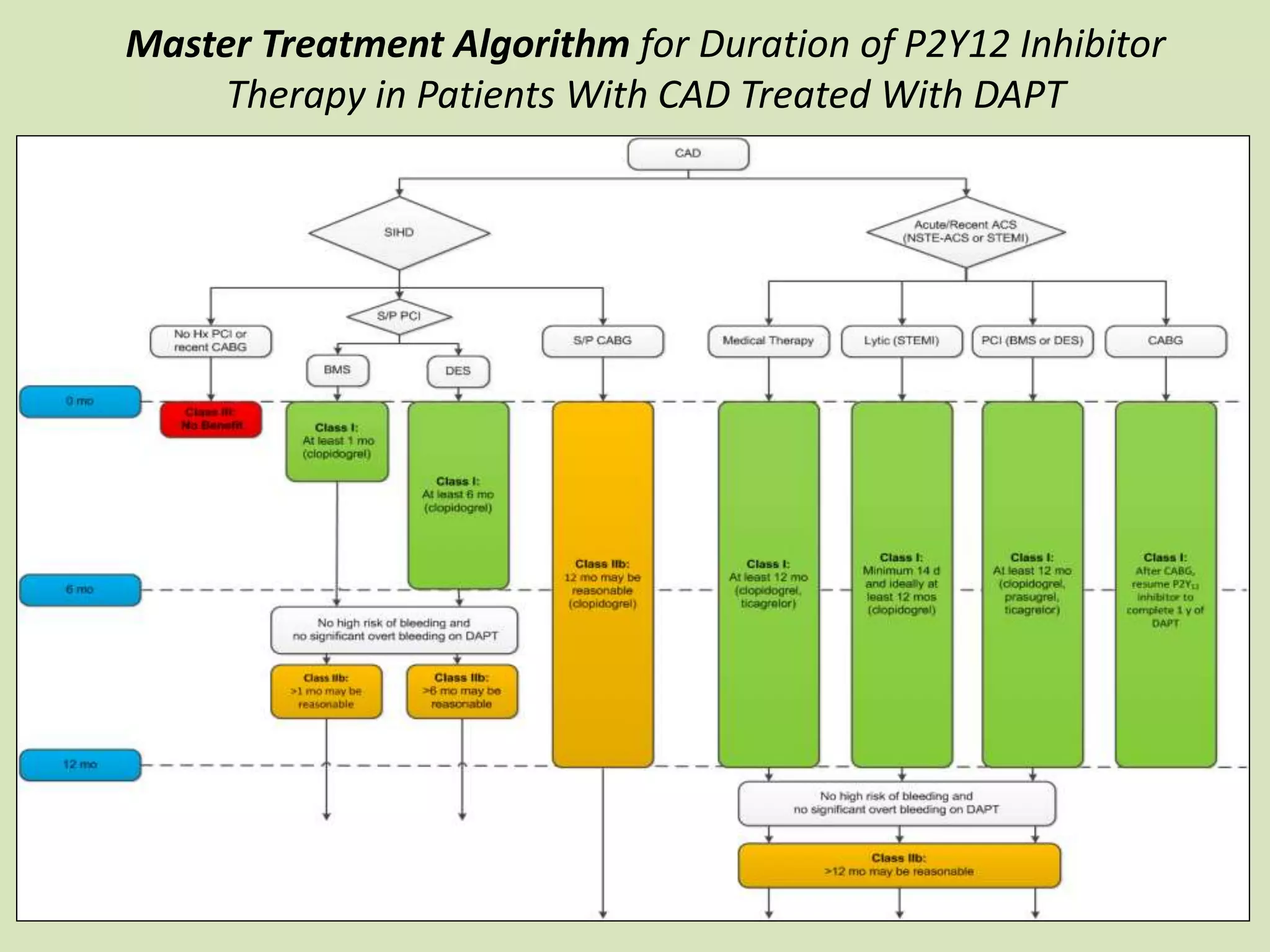 Master Treatment Algorithm for Duration of P2Y12 Inhibitor
Therapy in Patients With CAD Treated With DAPT
 