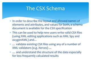  In order to describe the layout and allowed names of
elements and attributes, and values for both, a schema
document is ...