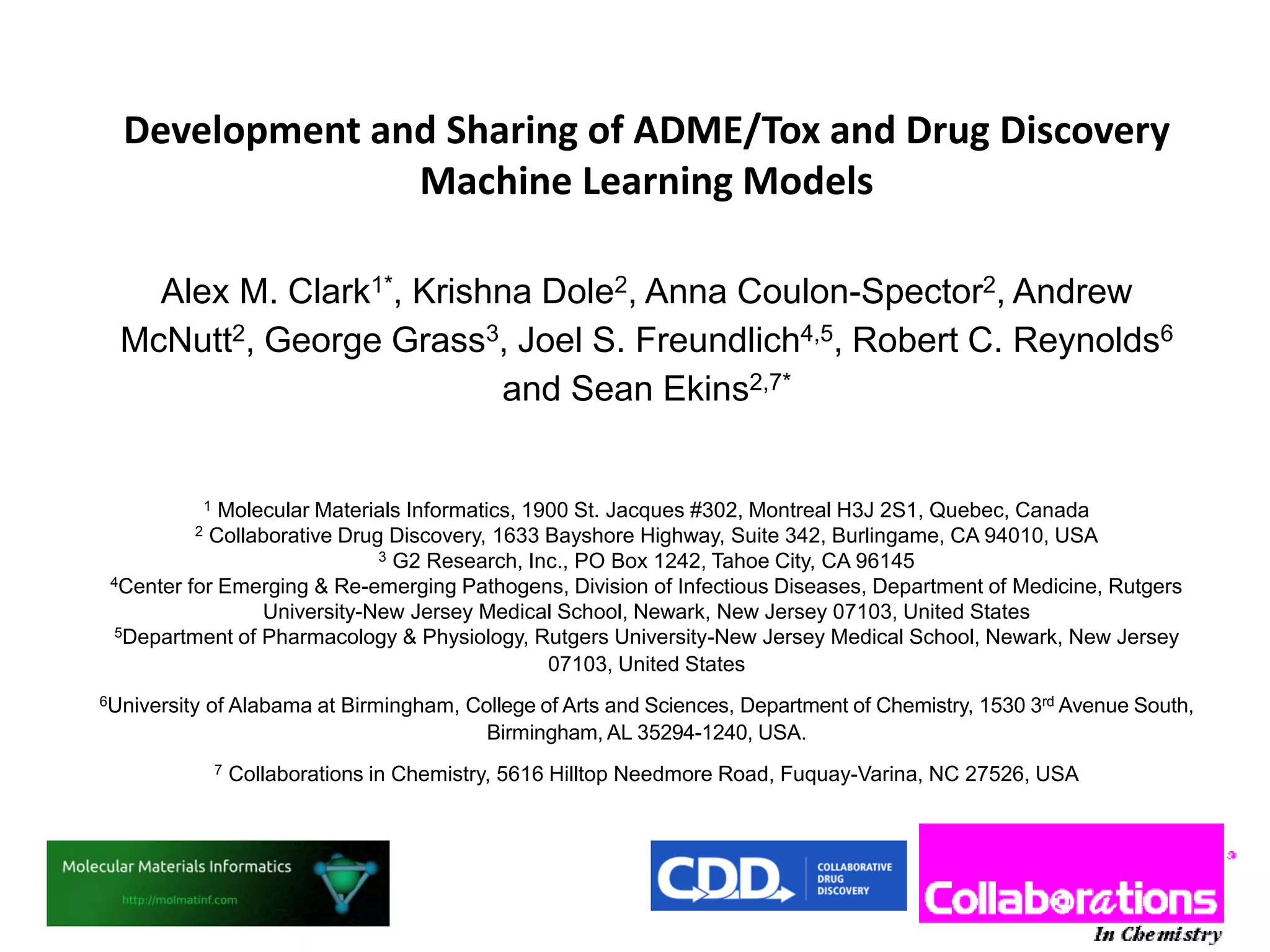 Development and sharing of ADME/Tox and Drug Discovery Machine learning ...