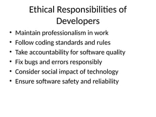Ethics Insoftware Dev Comprehensive Analysis of ACS Code of Ethics in Software Development | PPTX