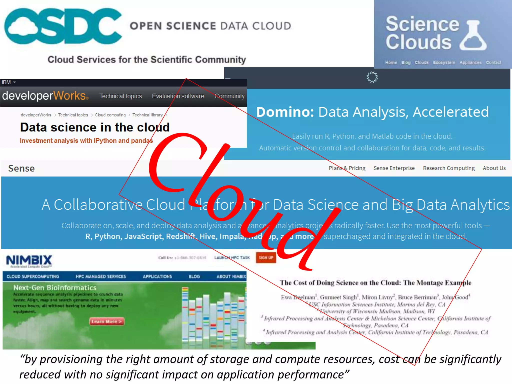 “by provisioning the right amount of storage and compute resources, cost can be significantly
reduced with no significant impact on application performance”
 