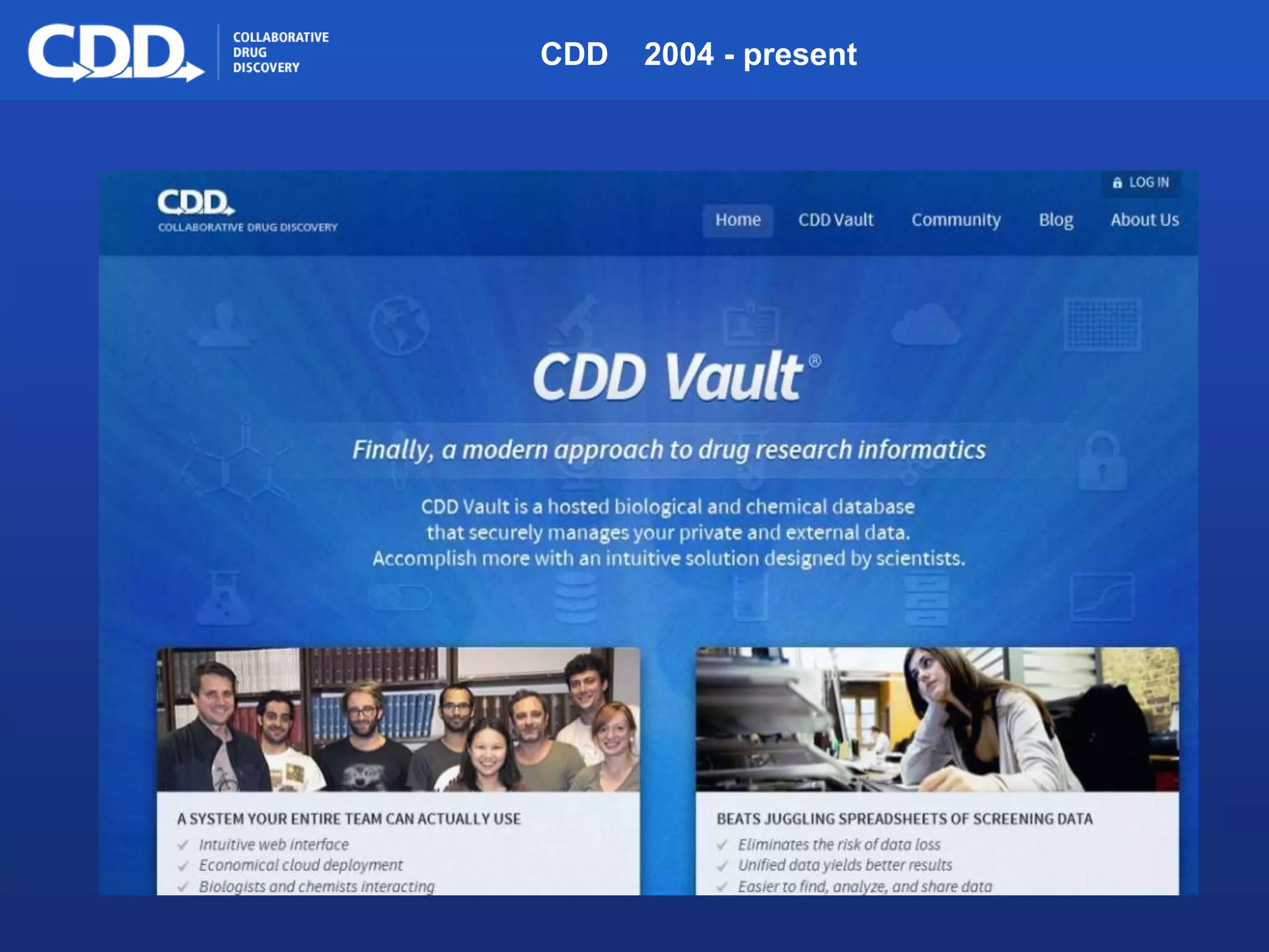 Archive, Mine, Collaborate© 2009 Collaborative Drug Discovery, Inc.
CDD 2004 - present
 