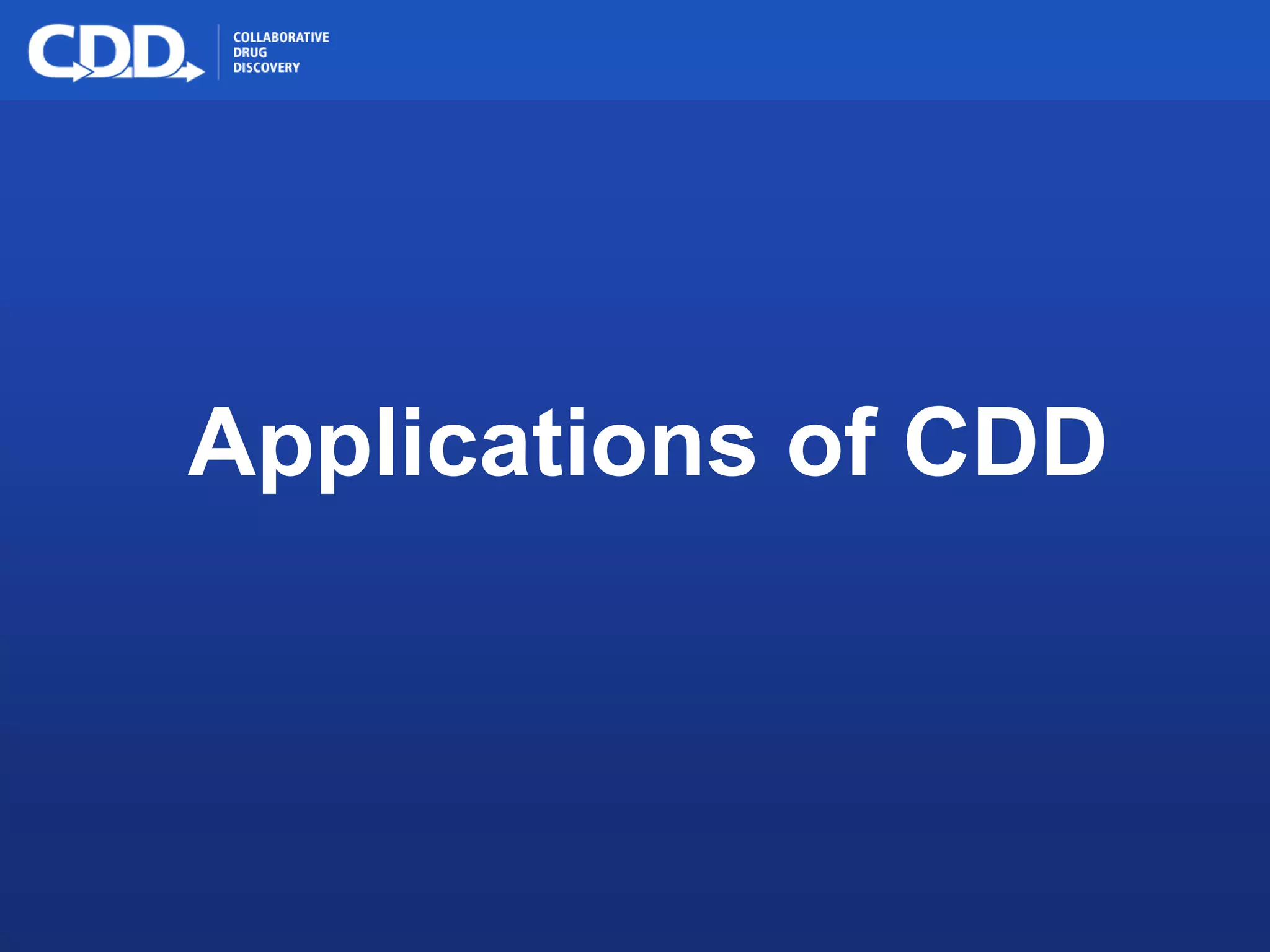 Archive, Mine, Collaborate© 2009 Collaborative Drug Discovery, Inc.
Applications of CDD
 