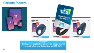 30
Satisfyer
Sextoy avec application connectée a reçu pour la
première fois une distinction au CES 2021
Parlons Plaisirs….
 
