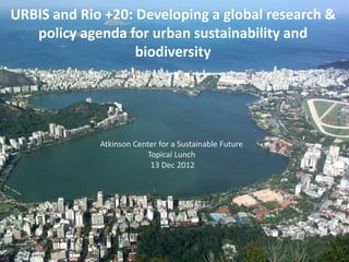 URBIS and Rio +20: Developing a global research &
   policy agenda for urban sustainability and
                   biodiversity




             Atkinson Center for a Sustainable Future
                         Topical Lunch
                          13 Dec 2012
 