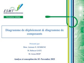 Présenté par
Mme. Aminata N. SEMBENE
M. Babacar GAYE
M. Arona DIOP
Analyse et conception des SI -Novembre 2022
Diagramme de déploiement & diagramme de
composants
 