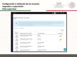 Configuración y validación de las escuelas
asignadas a supervisión .
Vista supervisor
 
