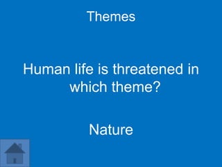 Themes


Human life is threatened in
     which theme?

          Nature
 