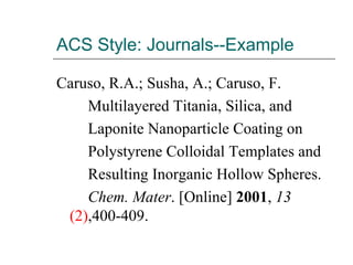 ACS Style: Journals--Example ,[object Object],[object Object],[object Object],[object Object],[object Object],[object Object]