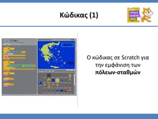 Κώδικας (1)
Ο κώδικας σε Scratch για
την εμφάνιση των
πόλεων-σταθμών
 
