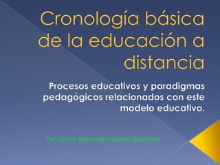 Cronología básica de la educación a distancia Procesos educativos y paradigmas pedagógicos relacionados con este modelo educativo.  Por: Omar Alejandro Inzunza Quintana 