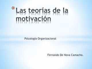 Psicología Organizacional
Fernando De Nova Camacho.
*
 