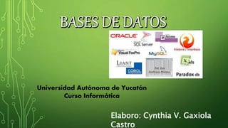 Elaboro: Cynthia V. Gaxiola
Castro
Universidad Autónoma de Yucatán
Curso Informática
 