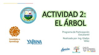 ACTIVIDAD 2:
EL ÁRBOL
Programa de Participación
Estudiantil
Realizado por: Ing. Gladys
Vélez
 