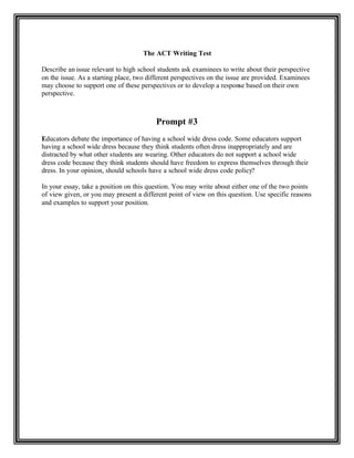 ACT Assessment Workshop Prompts