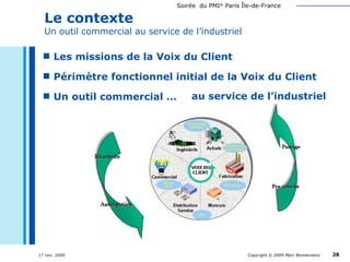 Le contexte Un outil commercial au service de l’industriel Les missions de la Voix du Client Périmètre fonctionnel initial de la Voix du Client Un outil commercial … au service de l’industriel 