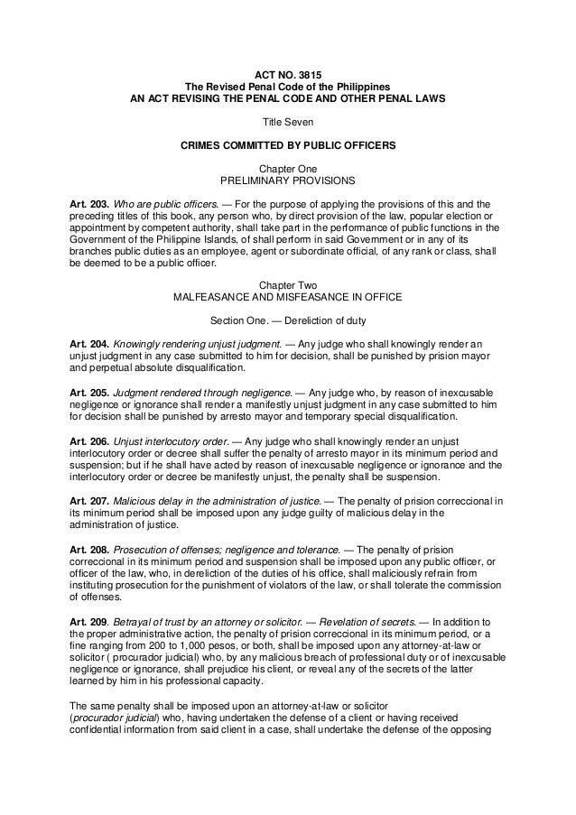 Act No 3815 Revised Penal Code Of The Phils Crimes - 