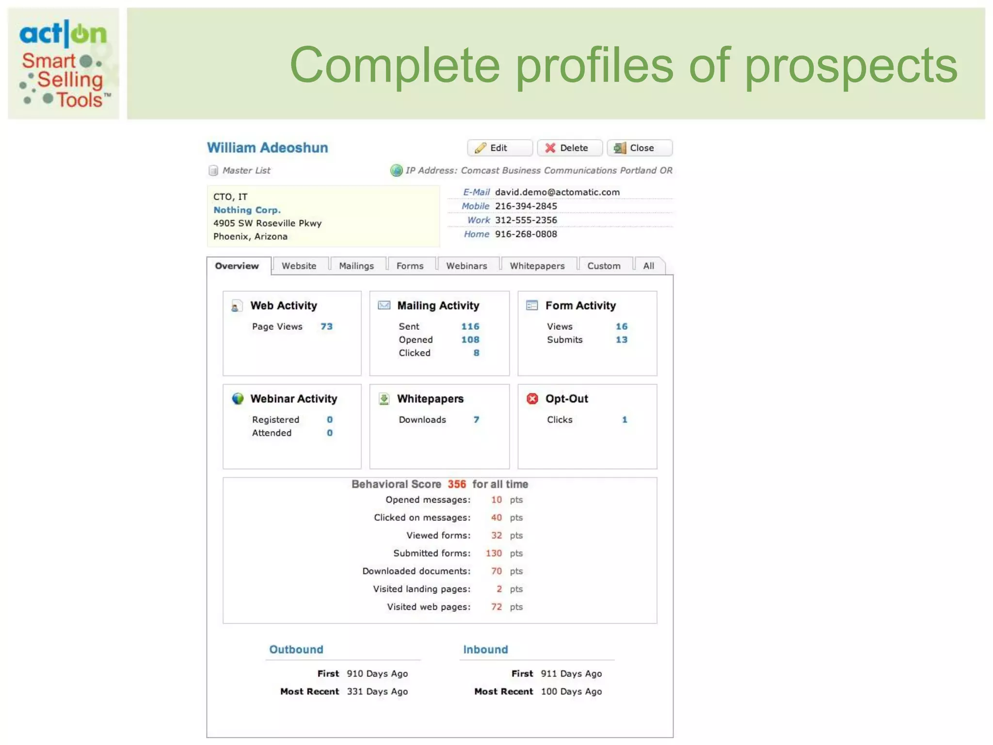 Complete profiles of prospects
 
