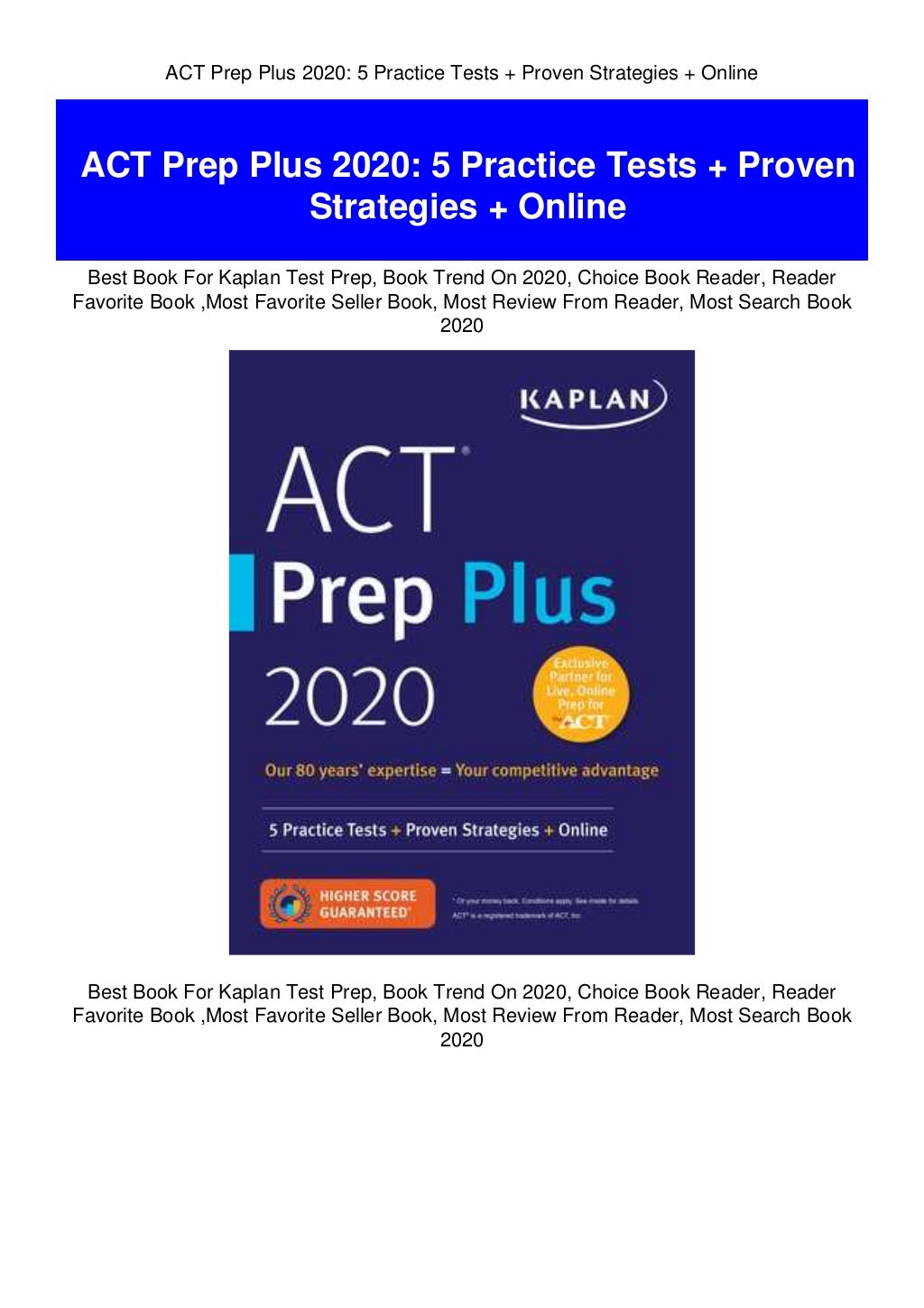 ACT Prep Plus 2020 5 Practice Tests + Proven Strategies + Online