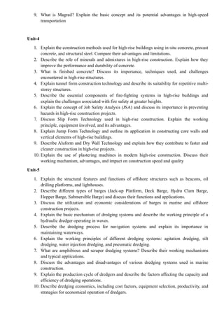 Advance Construction Technology question bank | DOCX