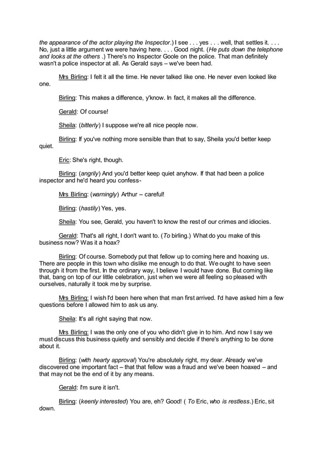 An Inspector Calls Act 3 Year 10