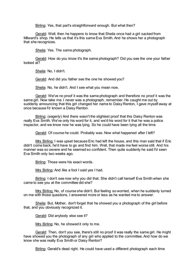 An Inspector Calls Act 3 Year 10