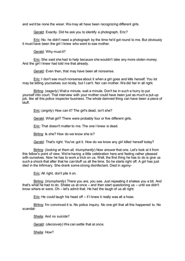 An Inspector Calls Act 3 Year 10