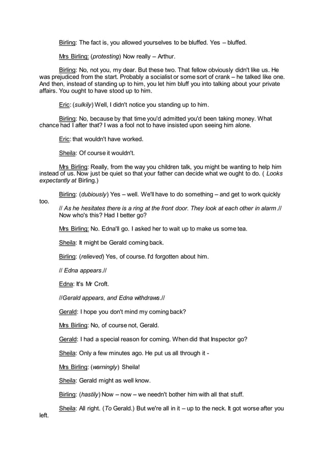 An Inspector Calls Act 3 Year 10