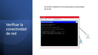 Verificar la
conectividad
de red
Se verifico mediante el comando ping la conectividad
de la red
 