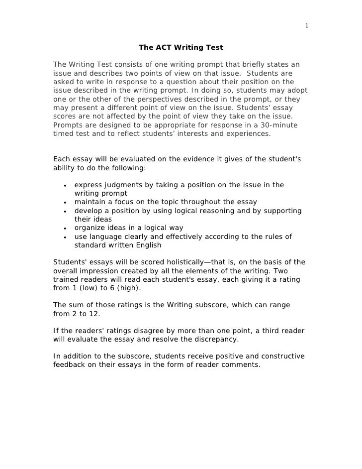 1 the act writing test the writing test consists of one writing prompt