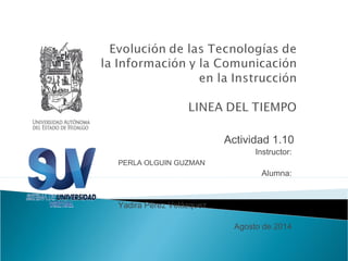 Actividad 1.10 
Instructor: 
PERLA OLGUIN GUZMAN 
Alumna: 
Yadira Pérez Velázquez 
Agosto de 2014 
 