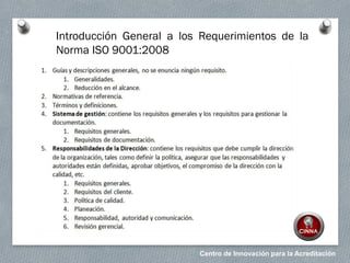 Centro de Innovación para la Acreditación
Introducción General a los Requerimientos de la
Norma ISO 9001:2008
 