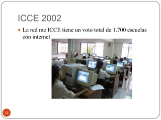 ICCE 2002
 La red me ICCE tiene un voto total de 1.700 escuelas

con internet

12

 
