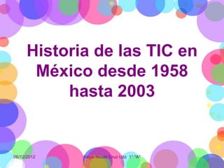 Historia de las TIC en
       México desde 1958
           hasta 2003


06/12/2012   Keysi Nicole Cruz Uitz 1° "A"
 