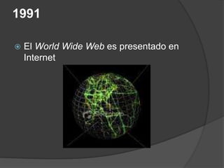 1991

   El World Wide Web es presentado en
    Internet
 