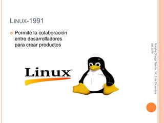 LINUX-1991
 Permite la colaboración
entre desarrolladores
para crear productos
NataliaOrtegaTejeda,1K,5deDiciembre
del2016
 