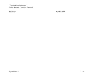 “Carlos Castillo Peraza” 
Pedro Antonio González Esquivel 
Mecánica” ALTAIR 8800 
Informática 1 1 “E” 
