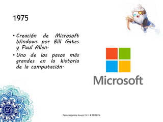 1975
• Creación de Microsoft
Windows por Bill Gates
y Paul Allen.
• Uno de los pasos más
grandes en la historia
de la computación.
Paola Alejandra Novelo Chi 1-B 05/12/16
 