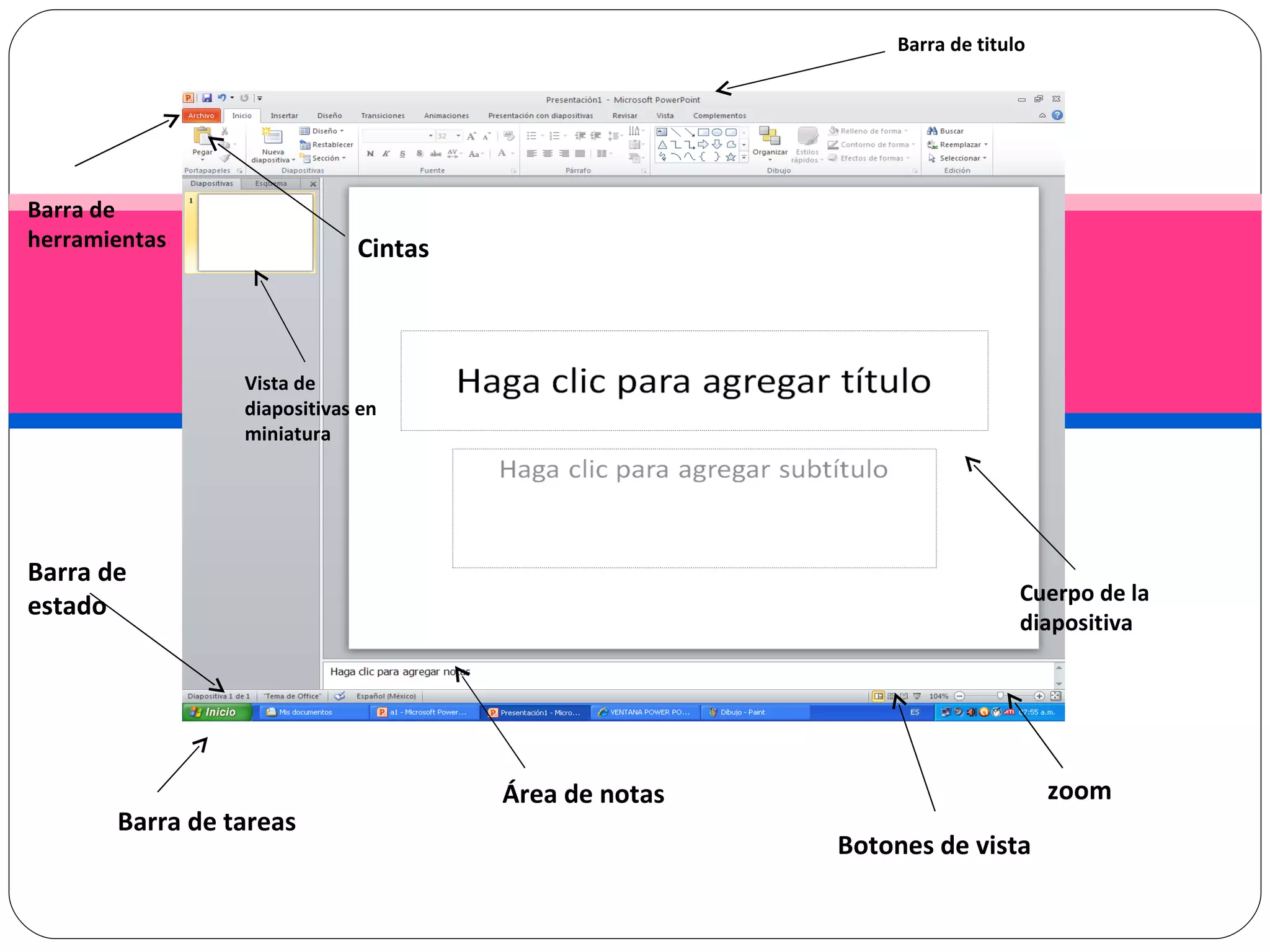 elementos de la ventana de powerpoint
