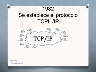 1982
Se establece el protocolo
TCPL /IP
Pedro Quintal
1°F
11 de diciembre del 2014
 