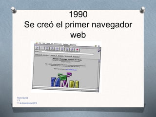 1990
Se creó el primer navegador
web
Pedro Quintal
1°F
11 de diciembre del 2014
 