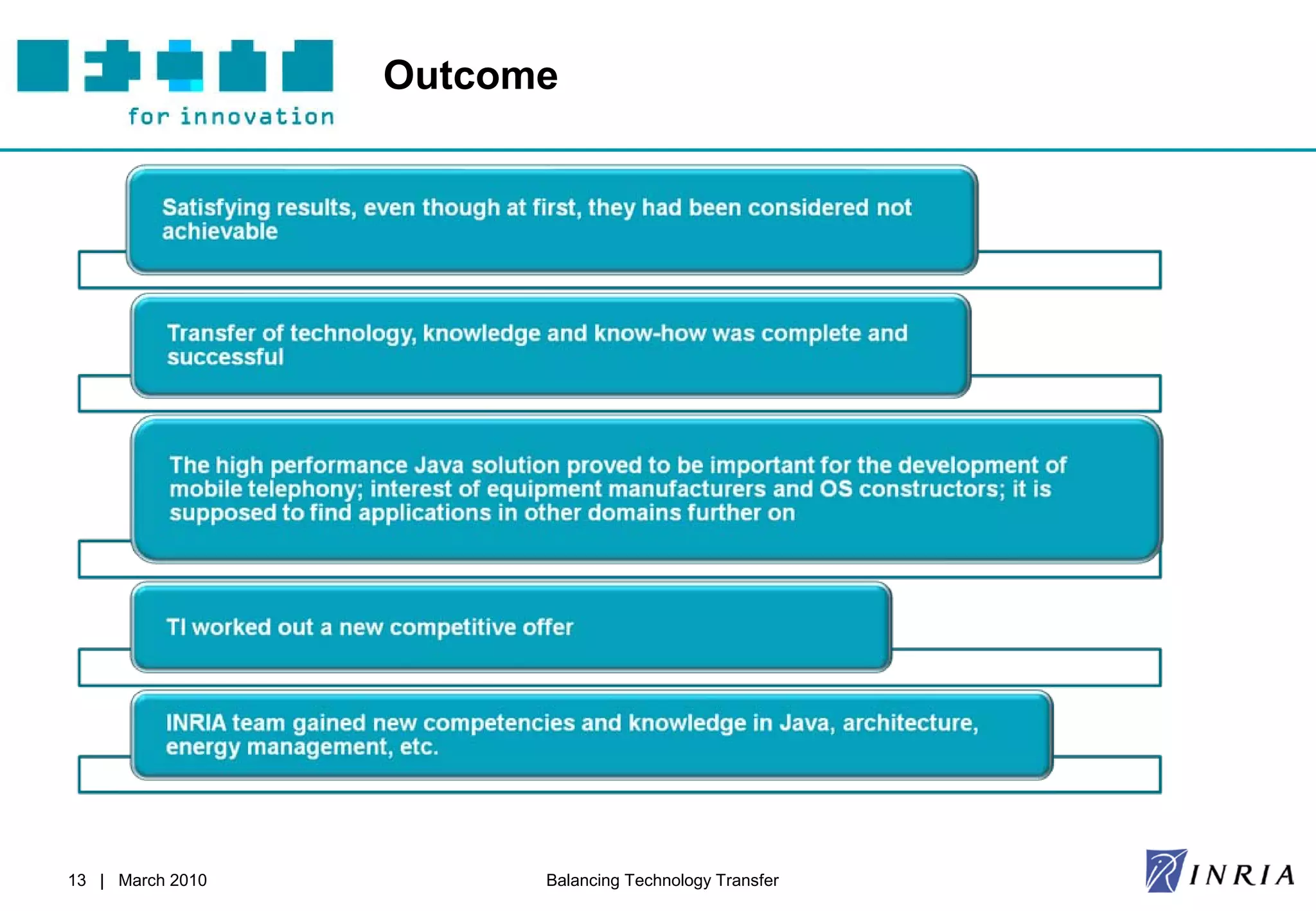 Outcome




13 | March 2010         Balancing Technology Transfer
 
