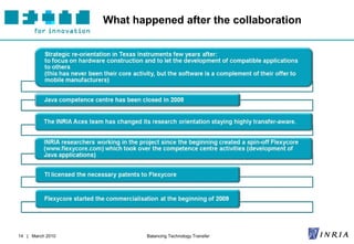 What happened after the collaboration




14 | March 2010           Balancing Technology Transfer
 